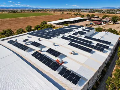 Nave de Copstin en Zacatecas con paneles solares en el techo